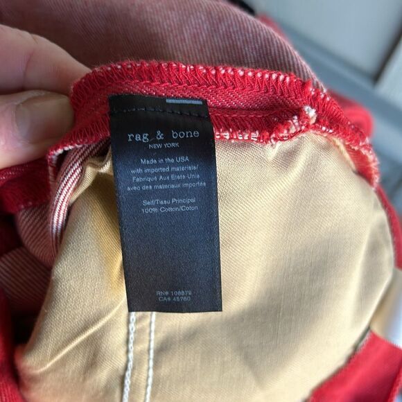 RAG & BONE NWT ASH JEAN BULL RED HIGH RISE TAPERED BARREL LEG JEANS Size: 28 - Picture 9 of 10